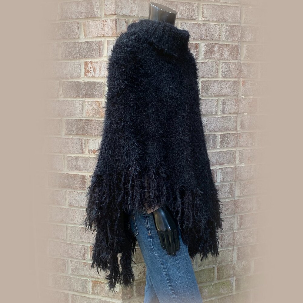 Betsey Johnson Fuzzy Knit Cowl Neck Poncho - Picture 3 of 8